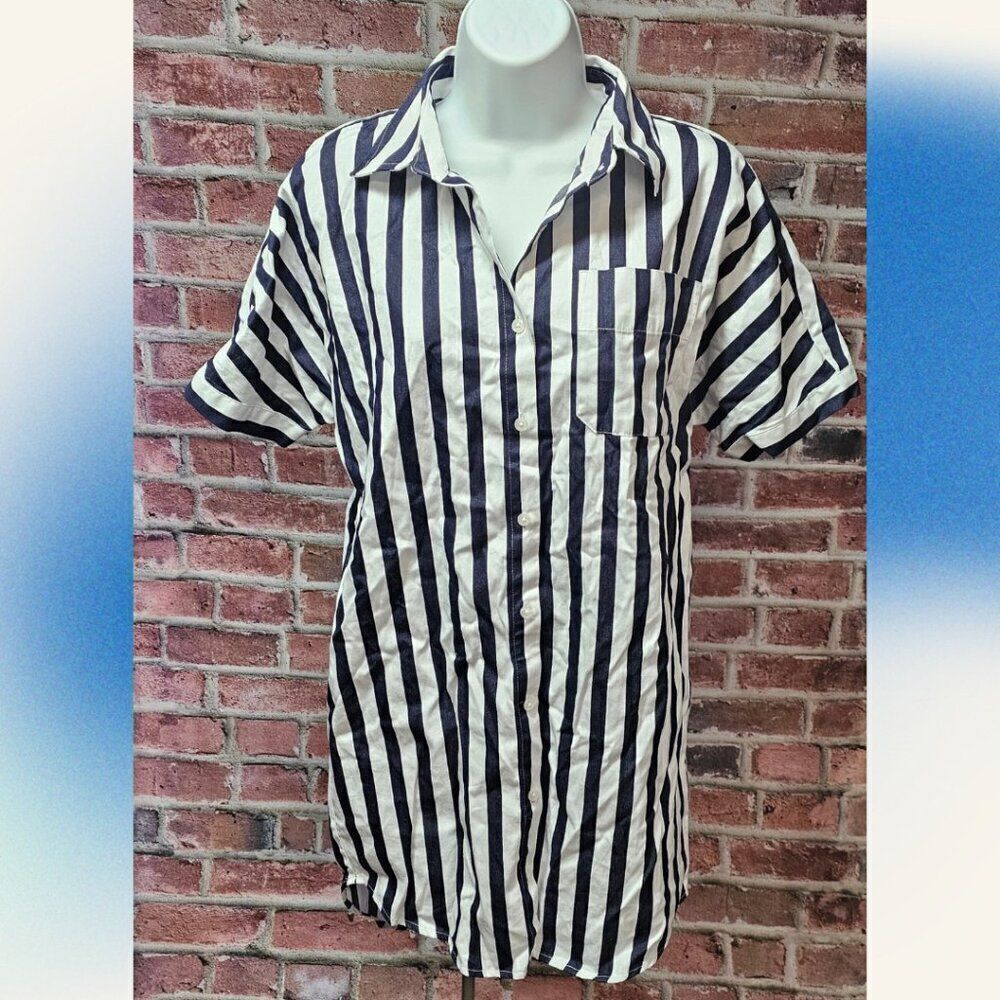 A New Day Striped Button Down Shirt –‎ Women’s Size XS Navy White Cotton NEW